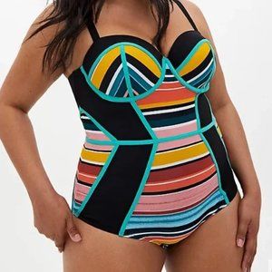 Torrid Blue and Black One Piece Swimwear